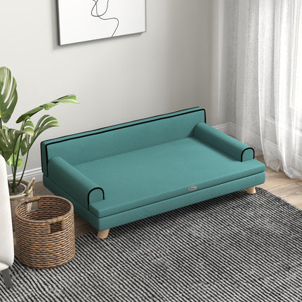Dog Sofa with Pine Wood Legs and Water-Resistant Fabric for Medium & Large Dogs 100x62x32 cm - Green
