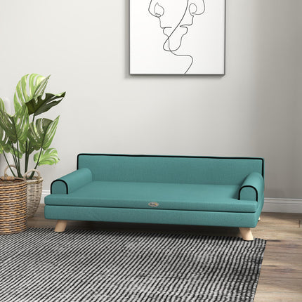 Dog Sofa with Pine Wood Legs and Water-Resistant Fabric for Medium & Large Dogs 100x62x32 cm - Green