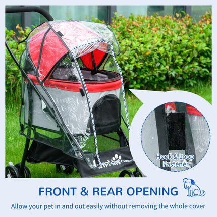 Dog Pram Rain Cover for Small Dogs and Cats with Front and Rear Entry - Transparent