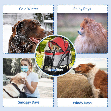 Dog Pram Rain Cover for Small Dogs and Cats with Front and Rear Entry - Transparent