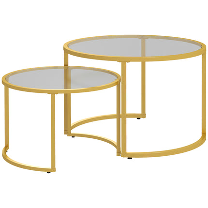 Coffee Table Set of 2, Modern Nest of Tables with Tempered Glass Top, Steel Fram