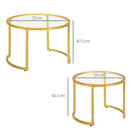 Coffee Table Set of 2, Modern Nest of Tables with Tempered Glass Top, Steel Fram