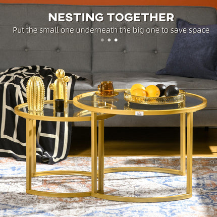 Coffee Table Set of 2, Modern Nest of Tables with Tempered Glass Top, Steel Fram