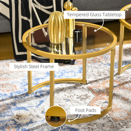 Coffee Table Set of 2, Modern Nest of Tables with Tempered Glass Top, Steel Fram