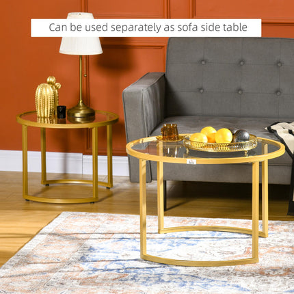 Coffee Table Set of 2, Modern Nest of Tables with Tempered Glass Top, Steel Fram