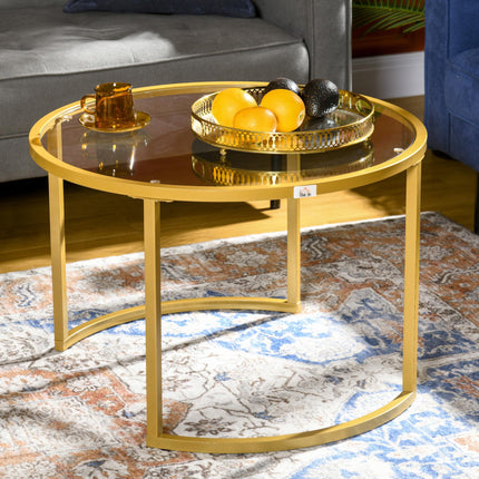 Coffee Table Set of 2, Modern Nest of Tables with Tempered Glass Top, Steel Fram
