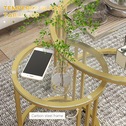 Set of 2 Round Nesting Coffee Tables with Tempered Glass Top and Steel Frame - Gold Tone