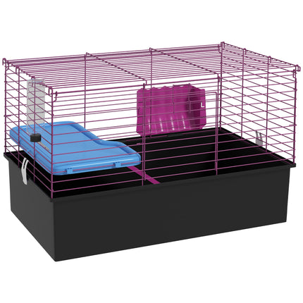 Small Animal Cage with Platform Ramp for Chinchillas, Rabbits, Guinea Pigs 71x46x47 cm - Black