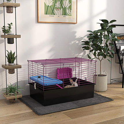 Small Animal Cage with Platform Ramp for Chinchillas, Rabbits, Guinea Pigs 71x46x47 cm - Black