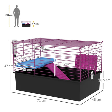 Small Animal Cage with Platform Ramp for Chinchillas, Rabbits, Guinea Pigs 71x46x47 cm - Black