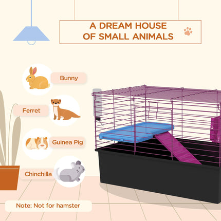 Small Animal Cage with Platform Ramp for Chinchillas, Rabbits, Guinea Pigs 71x46x47 cm - Black