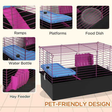 Small Animal Cage with Platform Ramp for Chinchillas, Rabbits, Guinea Pigs 71x46x47 cm - Black