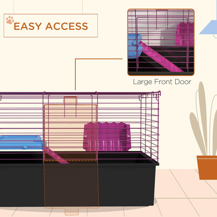 Small Animal Cage with Platform Ramp for Chinchillas, Rabbits, Guinea Pigs 71x46x47 cm - Black