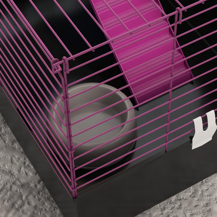 Small Animal Cage with Platform Ramp for Chinchillas, Rabbits, Guinea Pigs 71x46x47 cm - Black