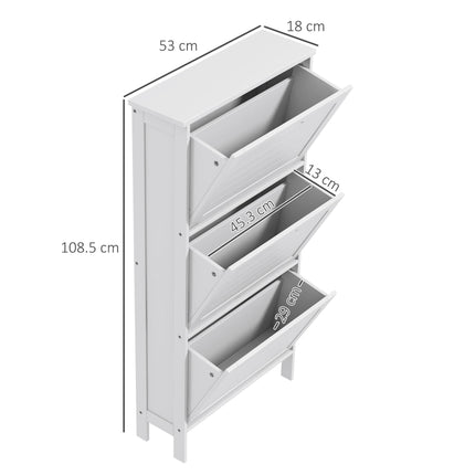 Narrow Shoe Cabinet with 3 Flip Drawers - White