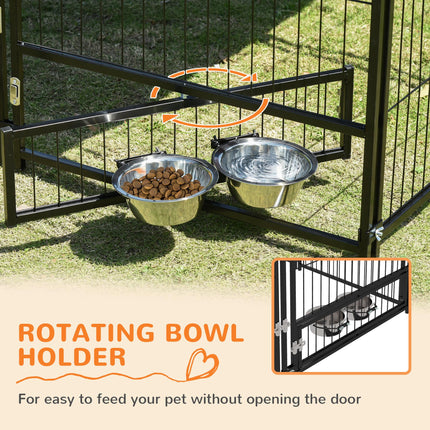 Outdoor Dog Kennel Puppy Play Pen with Canopy and Rotating Bowl 141x141x151 cm - Black/Brown