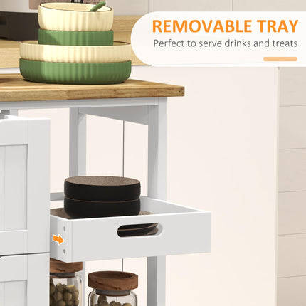 Rolling Kitchen Island Cart with Wood Top, Shelves & Drawers for Dining Area - White