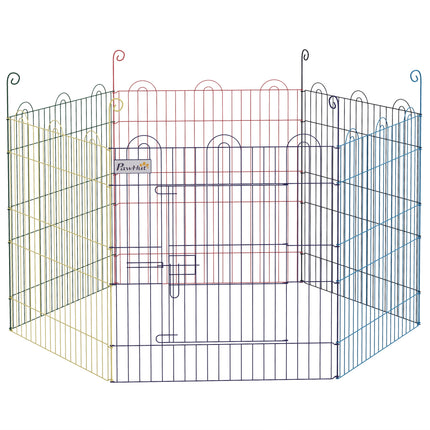 Pet Playpen Crate with 6 Panels and Door for Indoor & Outdoor Use - Multi-Color