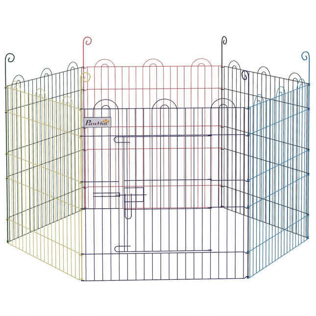 Pet Playpen Crate with 6 Panels and Door for Indoor & Outdoor Use - Multi-Color