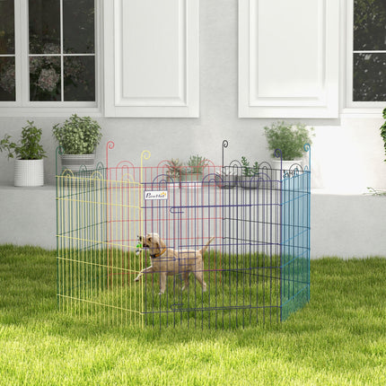 Pet Playpen Crate with 6 Panels and Door for Indoor & Outdoor Use - Multi-Color