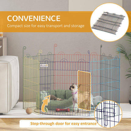 Pet Playpen Crate with 6 Panels and Door for Indoor & Outdoor Use - Multi-Color
