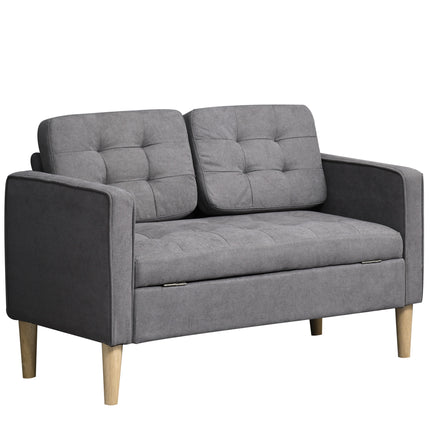 Modern 2 Seater Loveseat Sofa with Hidden Storage and Tufted Cotton Upholstery - Grey