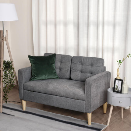 Modern 2 Seater Loveseat Sofa with Hidden Storage and Tufted Cotton Upholstery - Grey