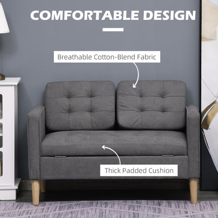 Modern 2 Seater Loveseat Sofa with Hidden Storage and Tufted Cotton Upholstery - Grey