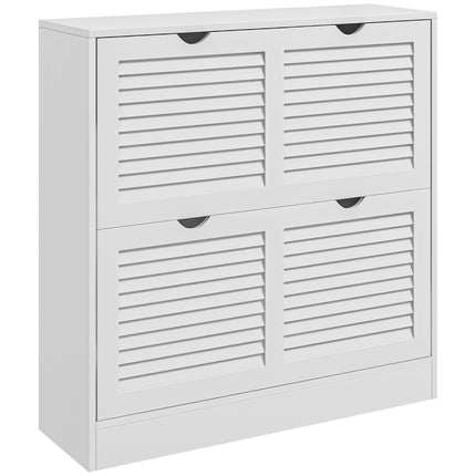 2-Drawer Narrow Entryway Shoe Cabinet with Flip Drawers, Louvered Doors & Adjustable Shelves for 16 Pairs - White