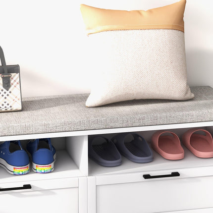 Shoe Storage Bench with Removable Cushion, Padded Seat, Open Compartments & Drawers for Entryway - White & Grey