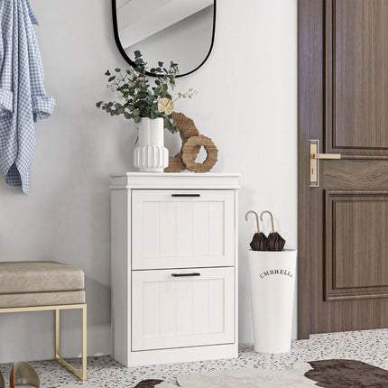 Two-Drawer Minimalistic Shoe Storage Cabinet for 10 Pairs - White