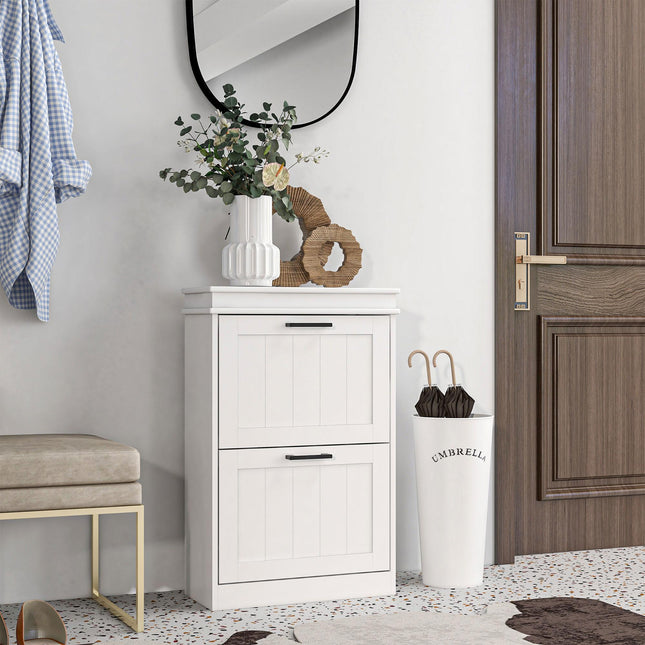 Two-Drawer Minimalistic Shoe Storage Cabinet for 10 Pairs - White