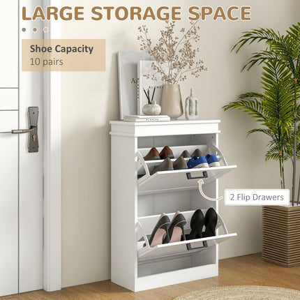 Two-Drawer Minimalistic Shoe Storage Cabinet for 10 Pairs - White