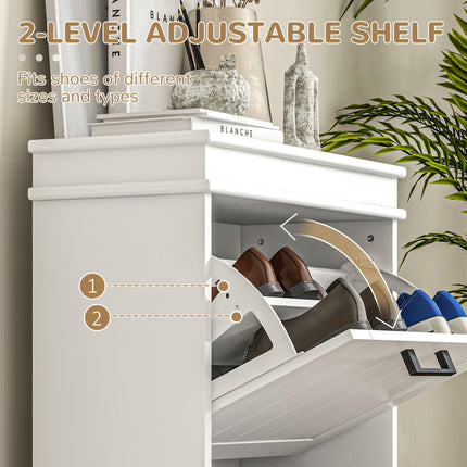 Two-Drawer Minimalistic Shoe Storage Cabinet for 10 Pairs - White