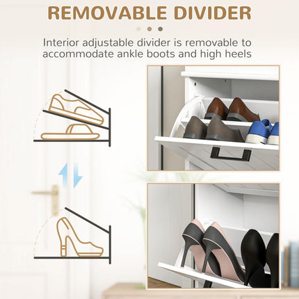 Two-Drawer Minimalistic Shoe Storage Cabinet for 10 Pairs - White