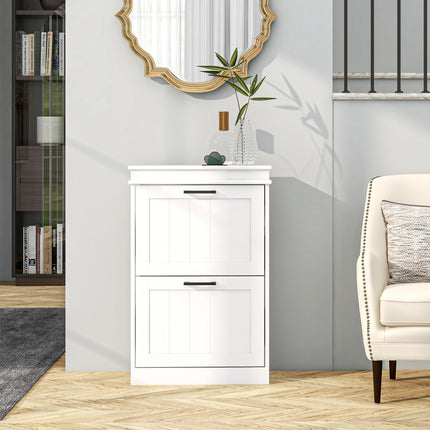 Two-Drawer Minimalistic Shoe Storage Cabinet for 10 Pairs - White
