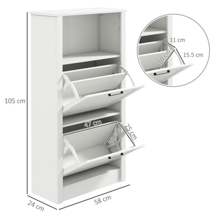 Modern Shoe Cabinet with 2 Flip Drawers and Adjustable Shelves, Narrow Shoe Storage Cabinet with Open Compartment, Holds 10 Pairs for Entryway, Hallway, White