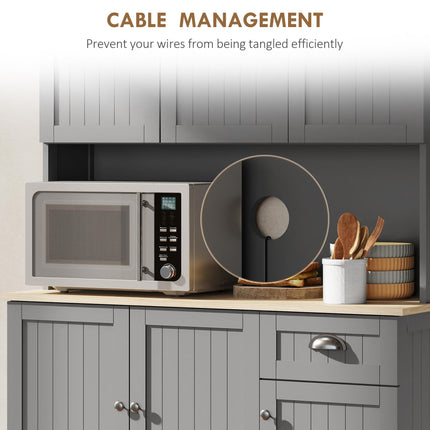 180cm Freestanding Kitchen Cabinet, Modern Storage Cupboard with Open Countertop, Drawer and 6 Doors, Grey