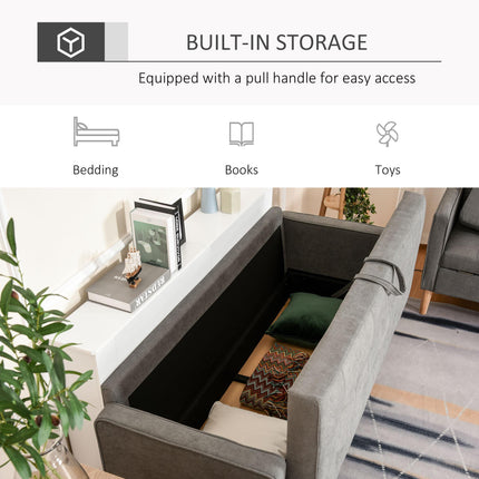 Modern 3-Seater Button-Tufted Fabric Sofa with Hidden Storage Rubberwood Legs - Grey