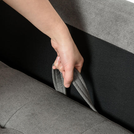 Modern 3-Seater Button-Tufted Fabric Sofa with Hidden Storage Rubberwood Legs - Grey