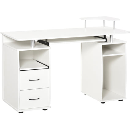 Computer Desk Workstation with Keyboard Tray, CPU Shelf, Drawers & Sliding Scanner Shelf - White