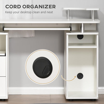 Computer Desk Workstation with Keyboard Tray, CPU Shelf, Drawers & Sliding Scanner Shelf - White