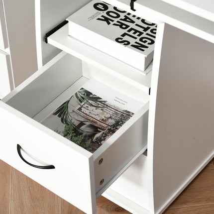 Computer Desk Workstation with Keyboard Tray, CPU Shelf, Drawers & Sliding Scanner Shelf - White
