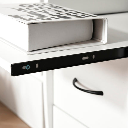 Computer Desk Workstation with Keyboard Tray, CPU Shelf, Drawers & Sliding Scanner Shelf - White