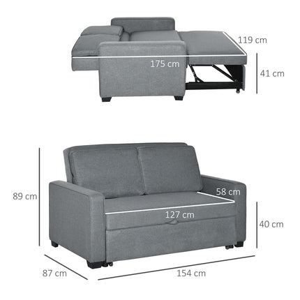 Double Click Clack Sofa Bed with Adjustable Backrest and Pull Out Bed - Grey