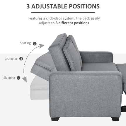 Double Click Clack Sofa Bed with Adjustable Backrest and Pull Out Bed - Grey
