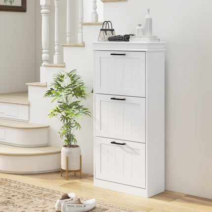 Three-Drawer Minimalistic Shoe Storage Cabinet for 15 Pairs - White