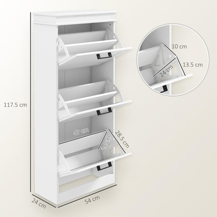 Three-Drawer Minimalistic Shoe Storage Cabinet for 15 Pairs - White