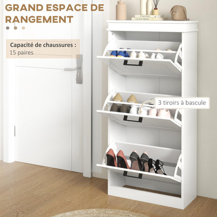 Three-Drawer Minimalistic Shoe Storage Cabinet for 15 Pairs - White