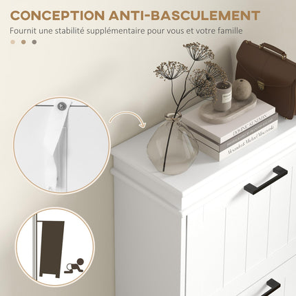 Three-Drawer Minimalistic Shoe Storage Cabinet for 15 Pairs - White
